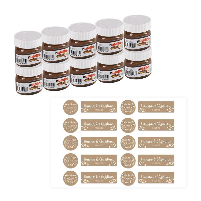 10 Nutella Gläschen als Gastgeschenk zur Hochzeit