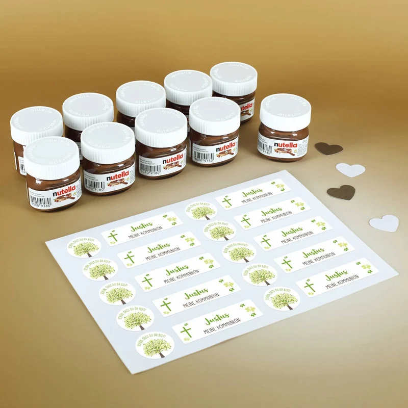 10er Set Nutella Gläschen zur Konfirmation, Kommunion oder Taufe in 3 Farbvarianten