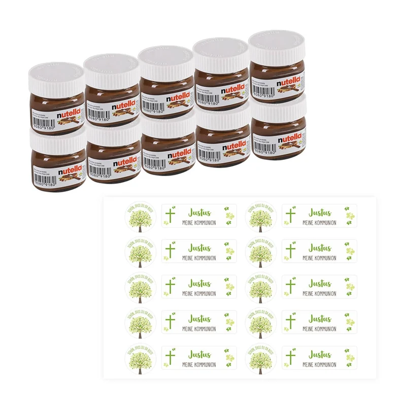 10er Set Nutella Gläschen zur Konfirmation, Kommunion oder Taufe in 3 Farbvarianten
