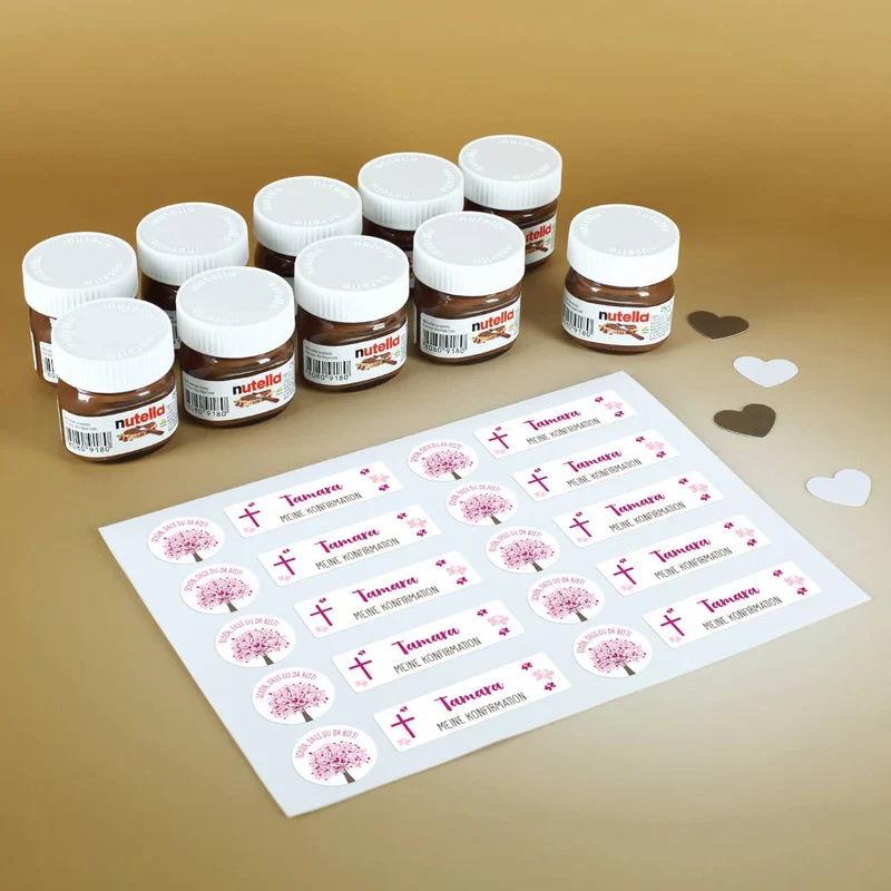 10er Set Nutella Gläschen zur Konfirmation, Kommunion oder Taufe in 3 Farbvarianten