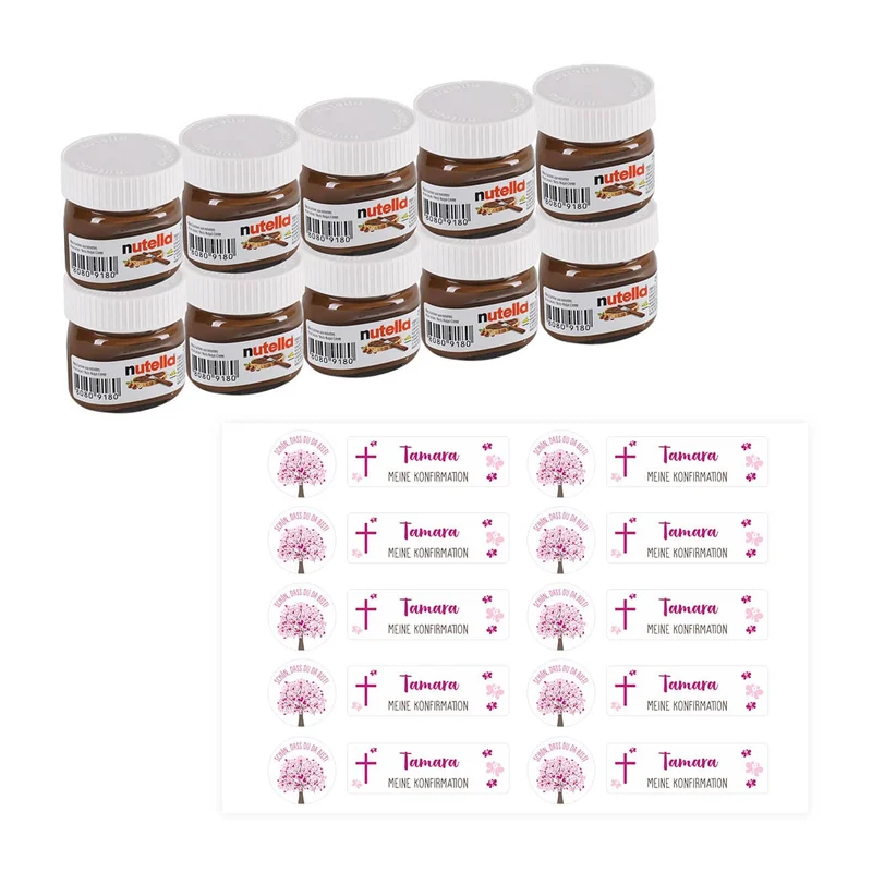 10er Set Nutella Gläschen zur Konfirmation, Kommunion oder Taufe in 3 Farbvarianten