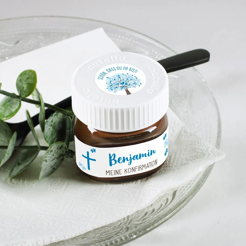 10er Set Nutella Gläschen zur Konfirmation, Kommunion oder Taufe in 3 Farbvarianten