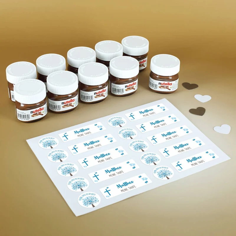 10er Set Nutella Gläschen zur Konfirmation, Kommunion oder Taufe in 3 Farbvarianten