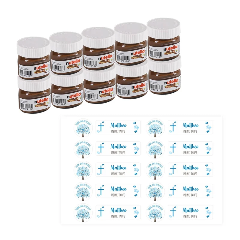 10er Set Nutella Gläschen zur Konfirmation, Kommunion oder Taufe in 3 Farbvarianten