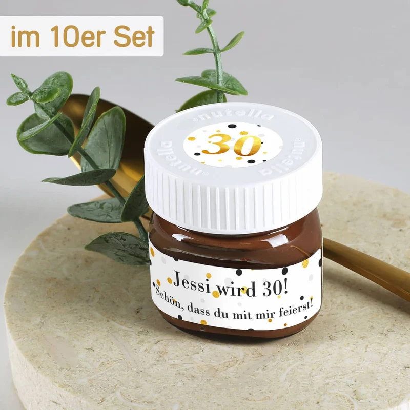 Gastgeschenk zum Geburtstag - 10er Set Nutella Gläschen mit passenden Aufklebern