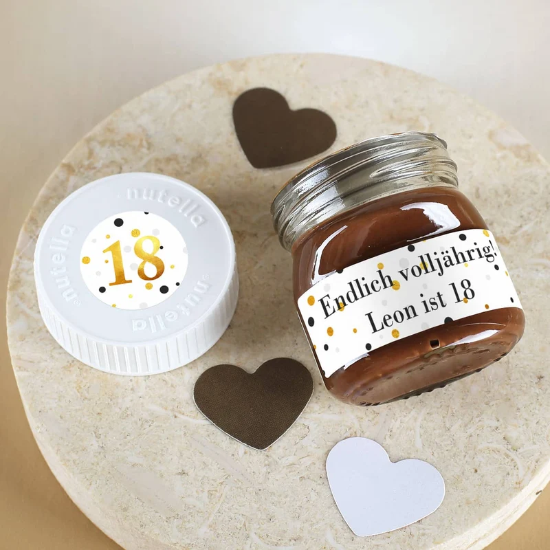 Gastgeschenk zum Geburtstag - 10er Set Nutella Gläschen mit passenden Aufklebern