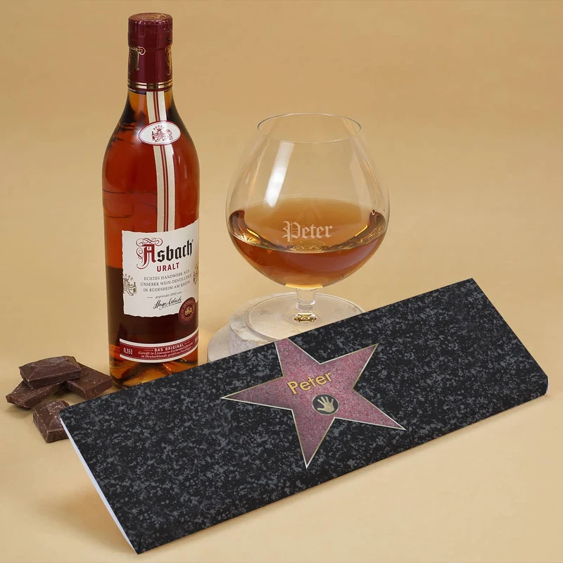 Star des Tages - Geburtstagsgeschenk mit Asbach Uralt, Glas und Schokolade