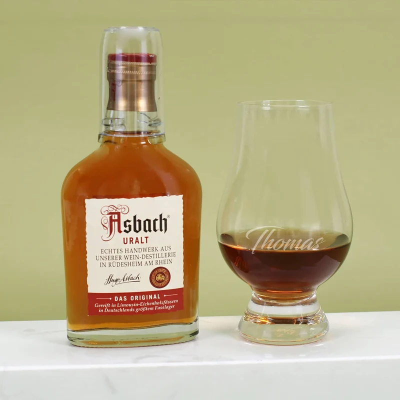 Zu spät um jung zu sterben - lustiges Geschenkset mit Asbach Uralt und graviertem Glas