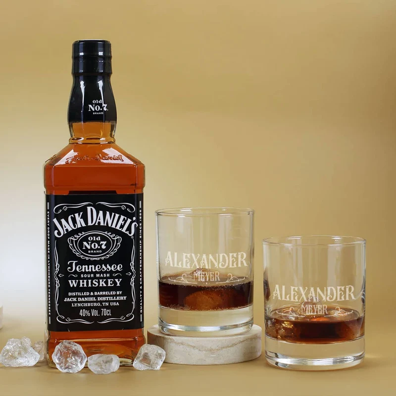 The Gentlemen's Club - Geschenkset mit zwei Whiskeygläsern und Jack Daniel's
