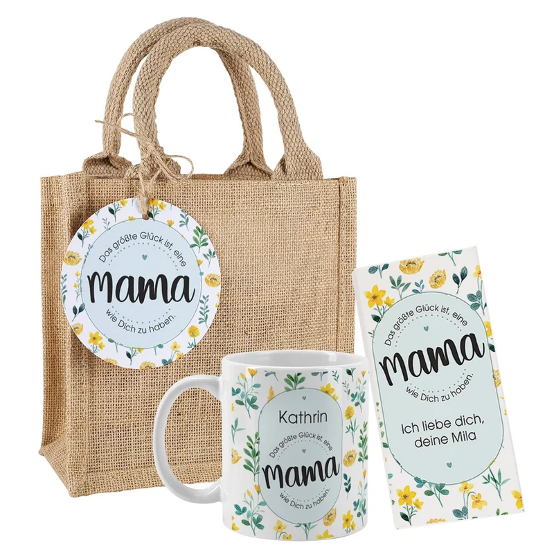 Geschenktüte mit Schokolade und Tasse für die beste Mama