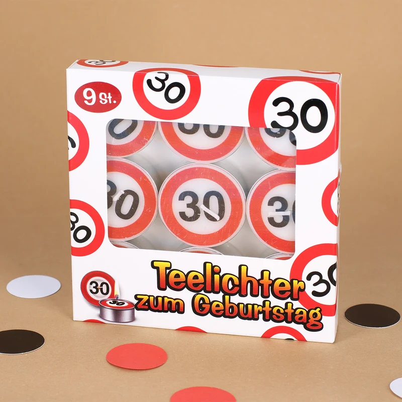 9 Teelichter - Verkehrsschild mit Alter