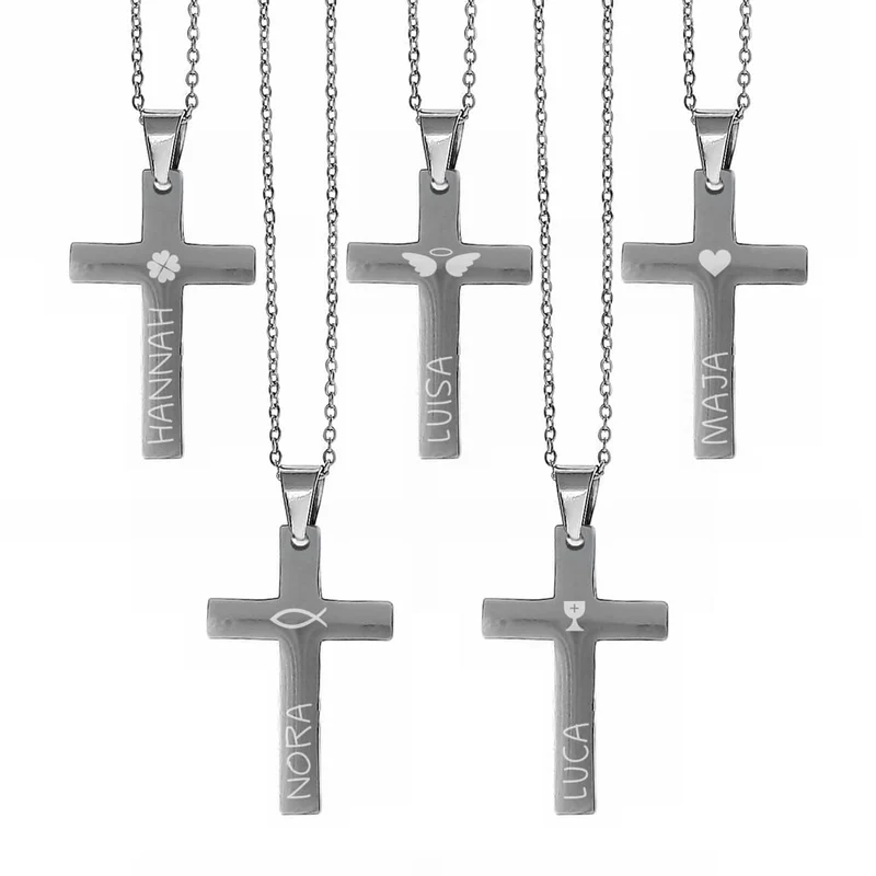 Gravierte Halskette mit Kreuz in Geschenkbox zu Kommunion, Konfirmation, Taufe