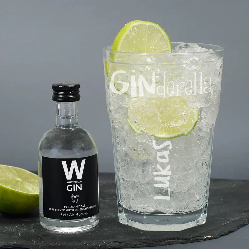 Lustiges Ginderella Geschenkset mit Wüstefeld Gin und Glas