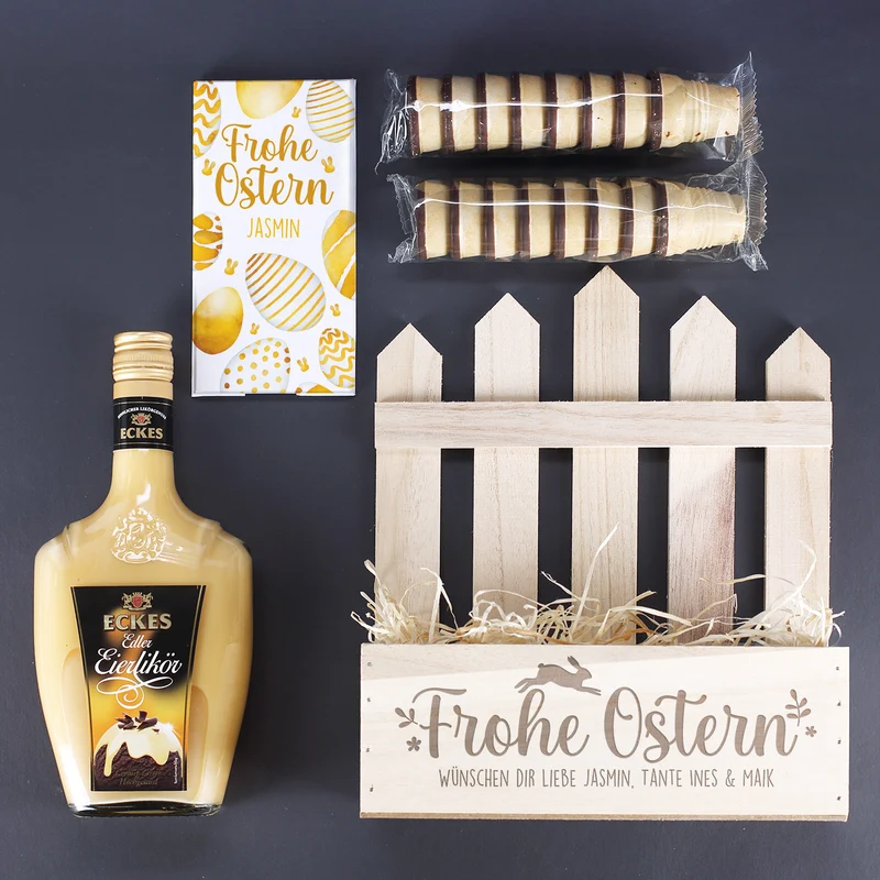 Geschenkset zu Ostern mit Eckes Eierlikör und Schokolade