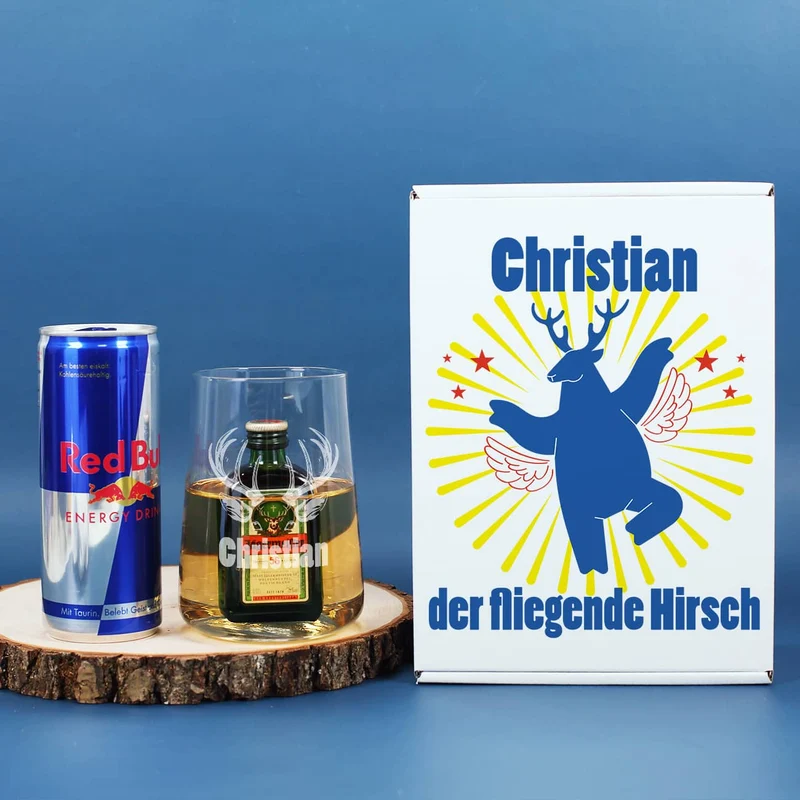 Fliegender Hirsch Geschenkset mit Jägermeister und Red Bull