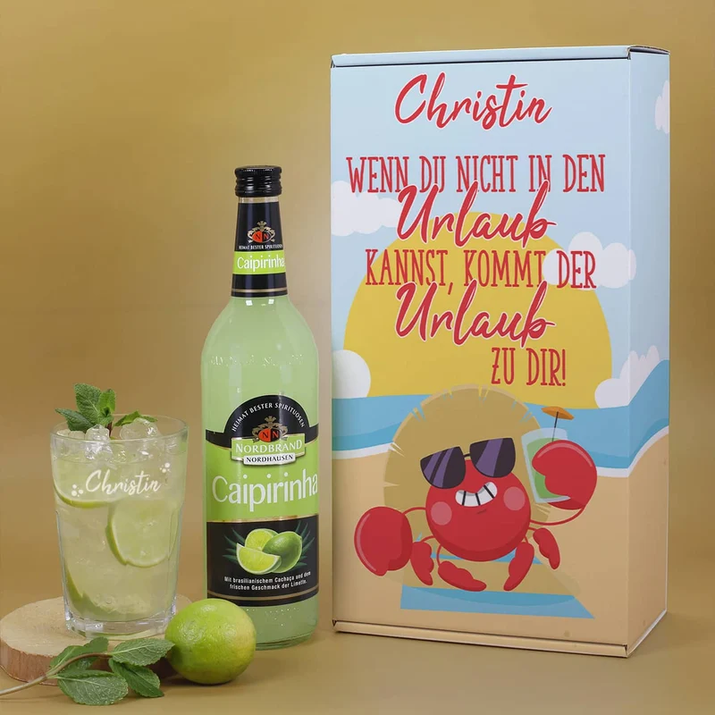 Urlaub in der Box - Caipi oder Sex on the Beach Set mit Ihrem Wunschnamen