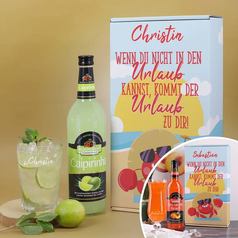 Urlaub in der Box - Caipi oder Sex on the Beach Set mit Ihrem Wunschnamen