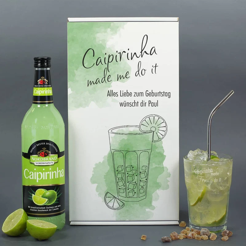 Caipirinha Cocktailset mit graviertem Glas und schöner Geschenkverpackung
