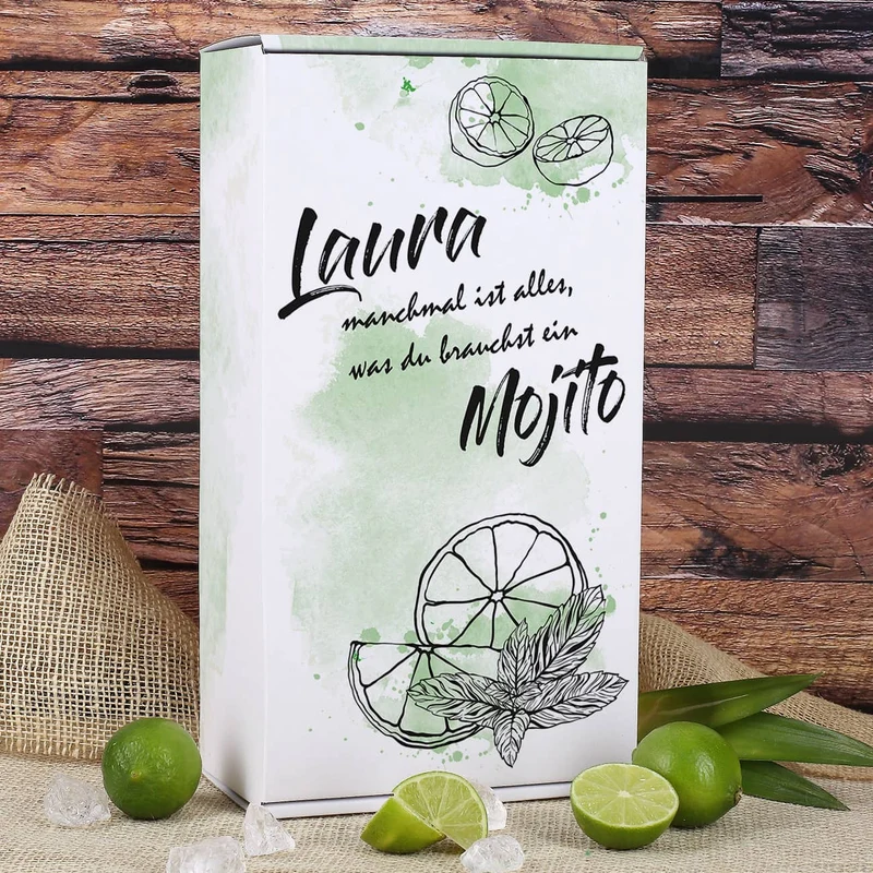 Mojito-Geschenkset mit graviertem Longdrinkglas und personalisierter Verpackung