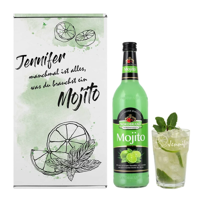Mojito-Geschenkset mit graviertem Longdrinkglas und personalisierter Verpackung