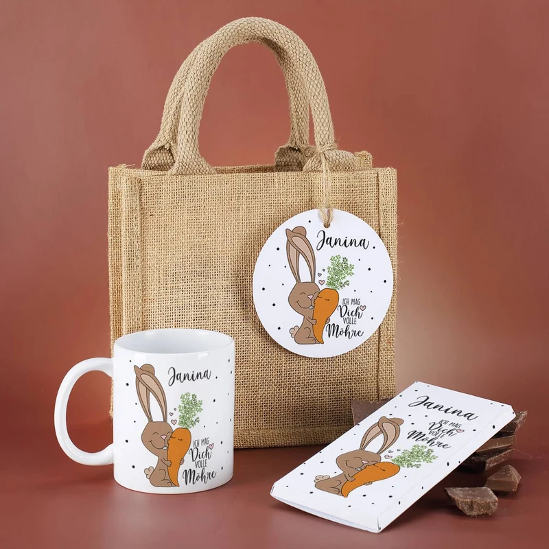 Geschenkset zu Ostern - Ich mag dich volle Möhre - mit Tasse und Schokolade
