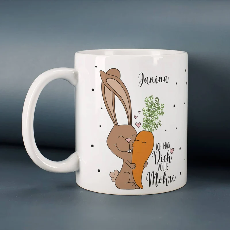 Geschenkset zu Ostern - Ich mag dich volle Möhre - mit Tasse und Schokolade