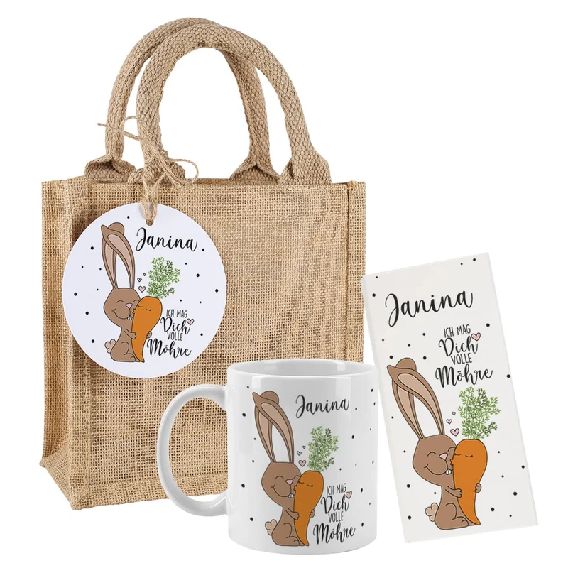 Geschenkset zu Ostern - Ich mag dich volle Möhre - mit Tasse und Schokolade