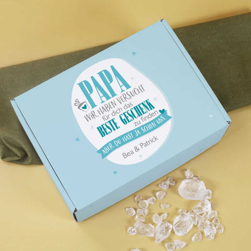 Geschenkset mit personalisierter Geschenkbox und Whiskyglas für Papa zum Vatertag