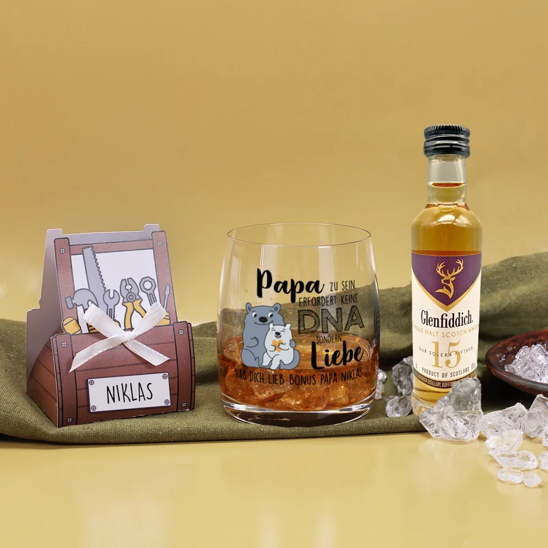 Papa zu sein erfordert keine DNA sondern Liebe - Whisky Geschenkset zum Vatertag