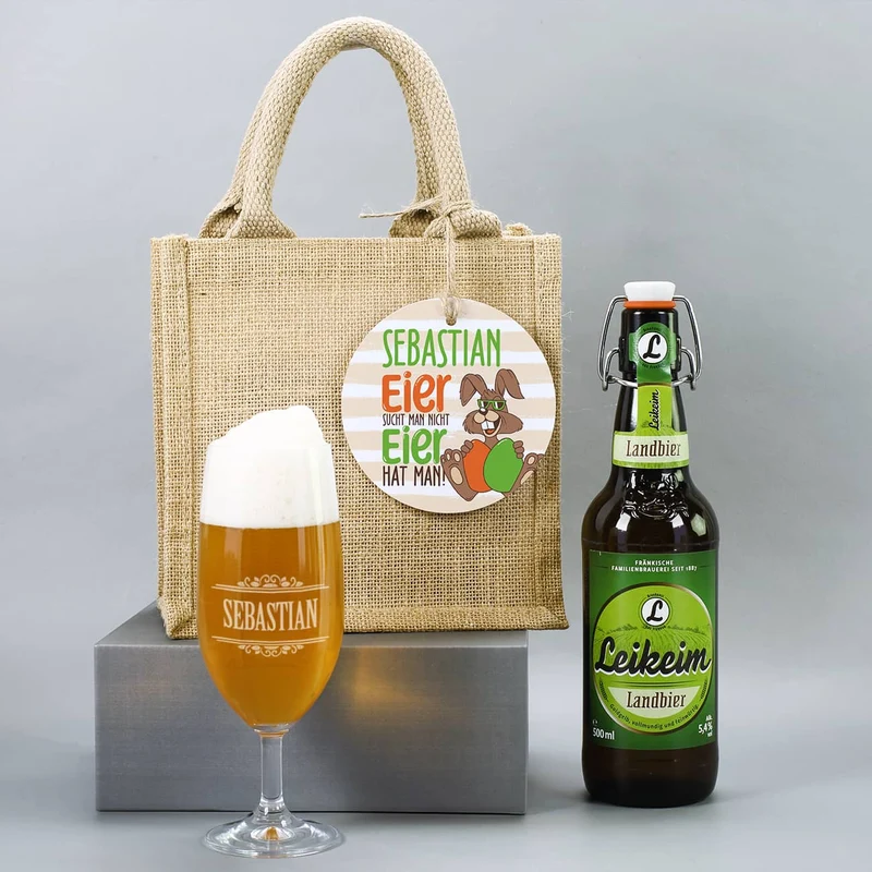 Bier-Geschenkset - Eier sucht man nicht - mit persönlichem Bierglas