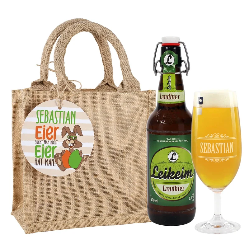 Bier-Geschenkset - Eier sucht man nicht - mit persönlichem Bierglas