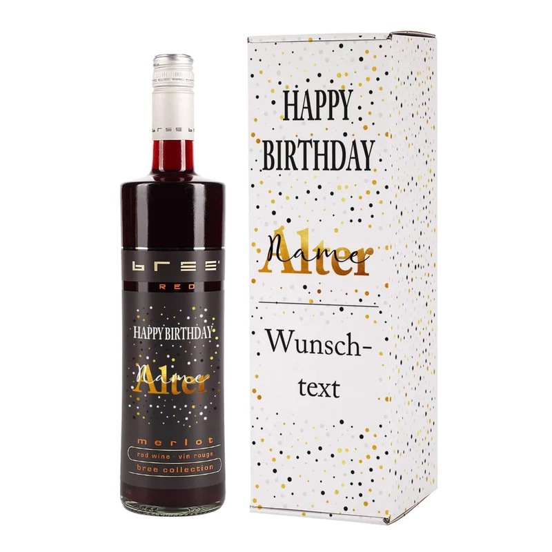 Weinverpackung mit BREE Weinflasche zum Geburtstag - mit persönlichem Aufdruck