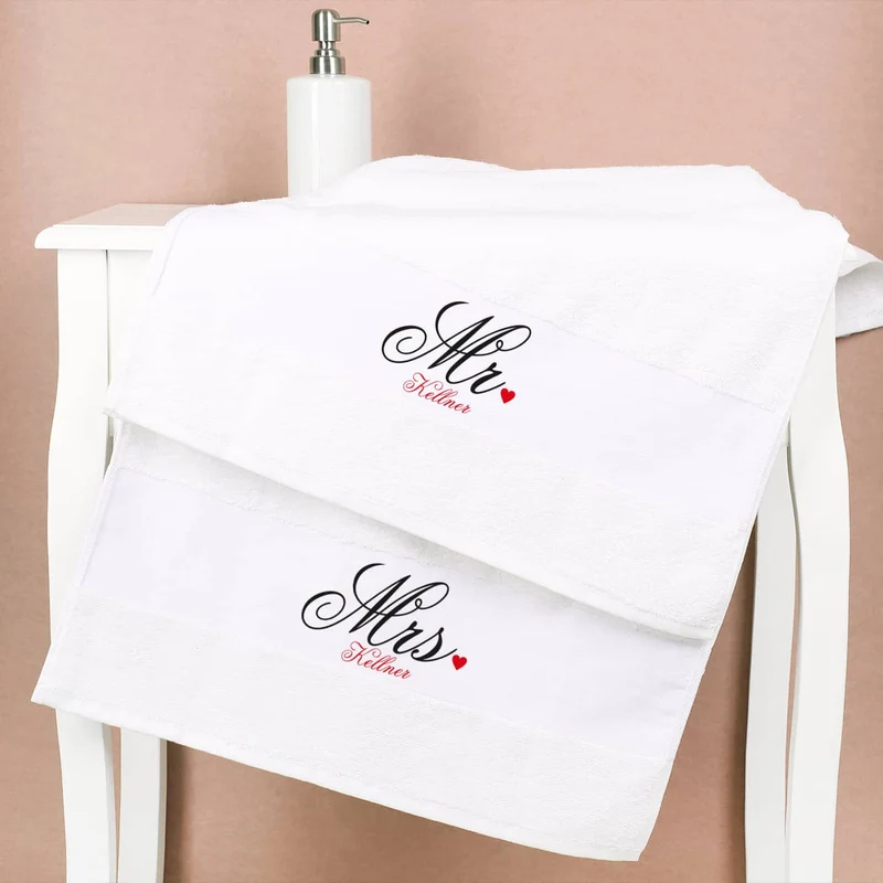 Mr und Mrs Handtuch - Set für Paare mit Name