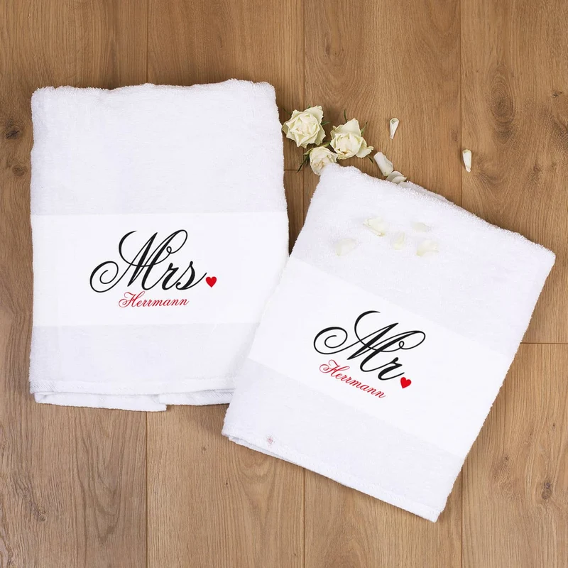 Mr und Mrs Handtuch - Set für Paare mit Name