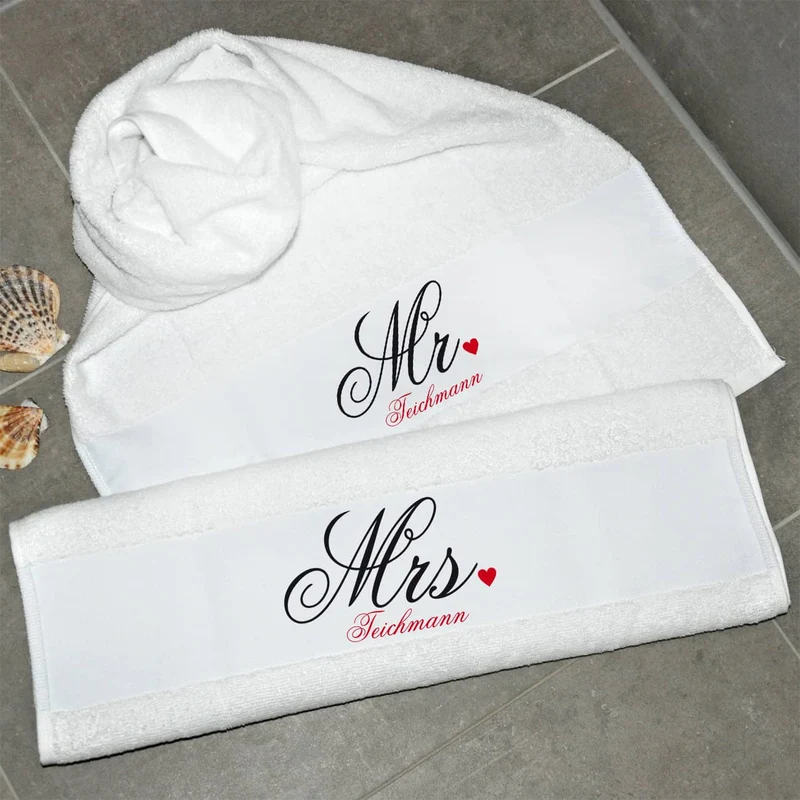 Mr und Mrs Handtuch - Set für Paare mit Name