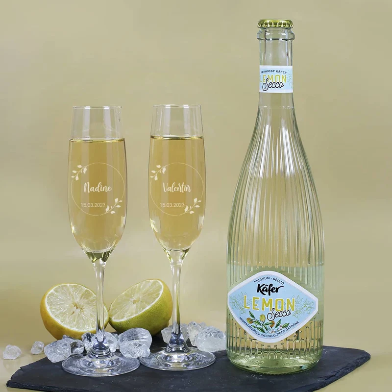 Geschenkset zur Hochzeit mit Blättern, Name und Datum