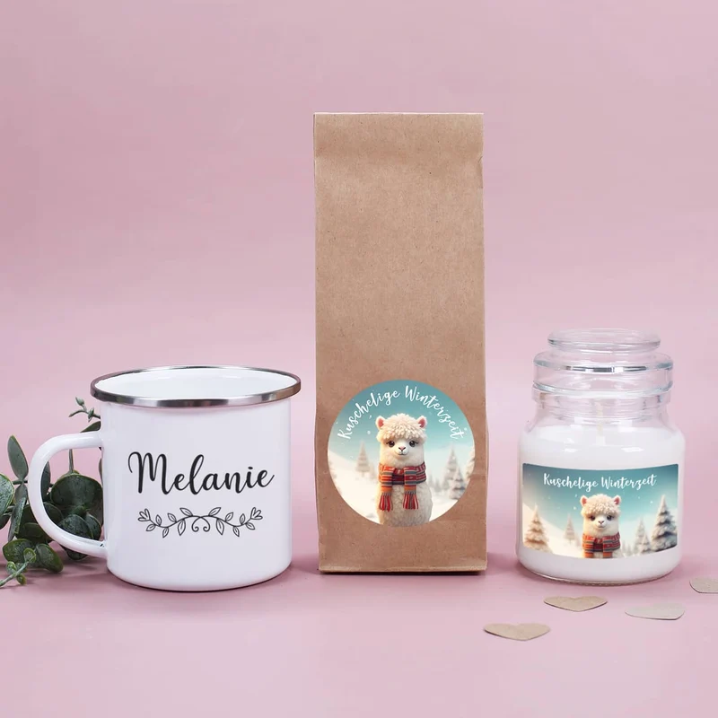 Kuschelige Winterzeit - Persönliches Geschenkset mit Tee, Duftkerze und Tasse