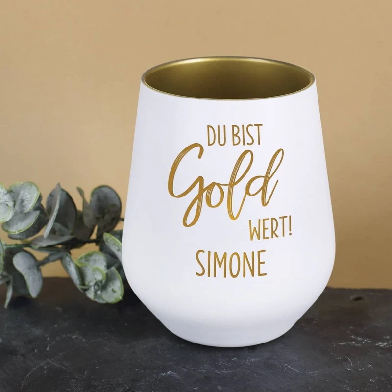 Du bist Gold wert! - Geschenkset mit graviertem Trinkglas und Käfer Sprizz
