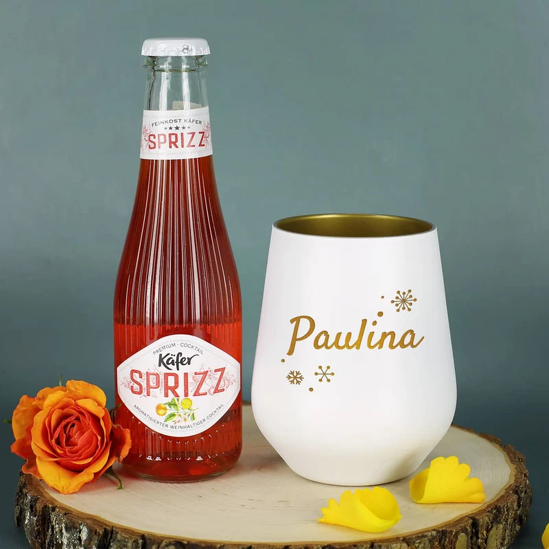Personalisiertes Geschenkset zu Weihnachten mit graviertem Glas und Käfer Sprizz
