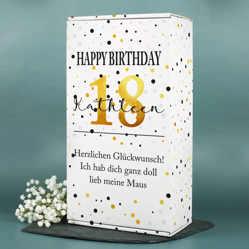 Happy Birthday - Lillet Präsent mit gravierten Weinglas und toller Geschenkverpackung