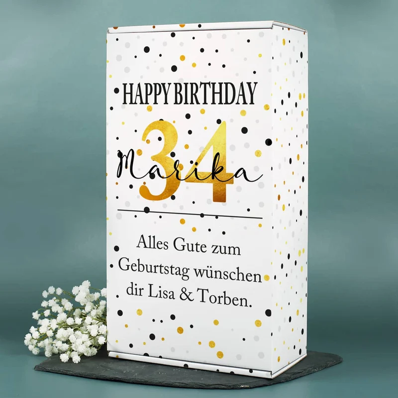 Happy Birthday - Lillet Präsent mit gravierten Weinglas und toller Geschenkverpackung