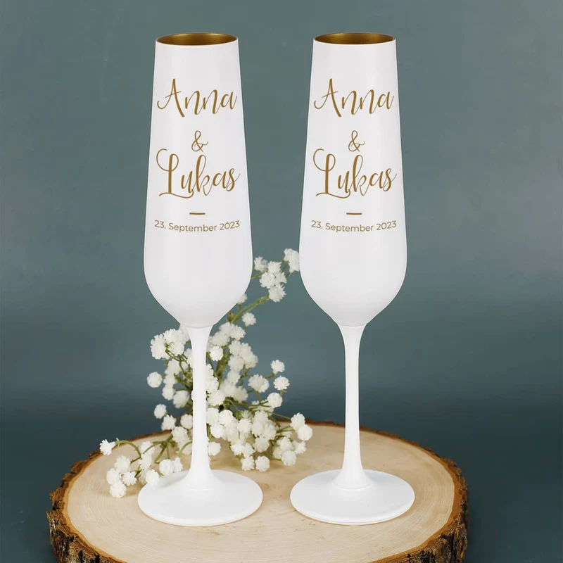 Modernes Geschenkset zur Hochzeit mit zwei Sektgläsern und wunderschöner Watercolor Präsentbox