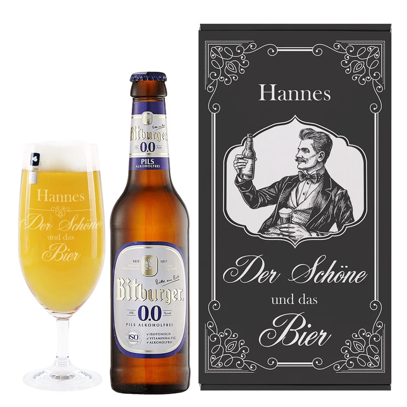 Der Schöne und das Bier - Geschenkset für Männer | Biersorte wählbar