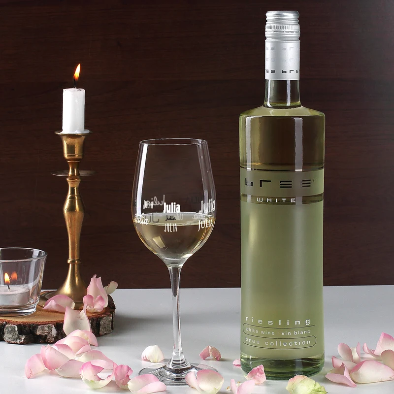 Wein-Set mit bedrucktem Glas in edler Holzverpackung