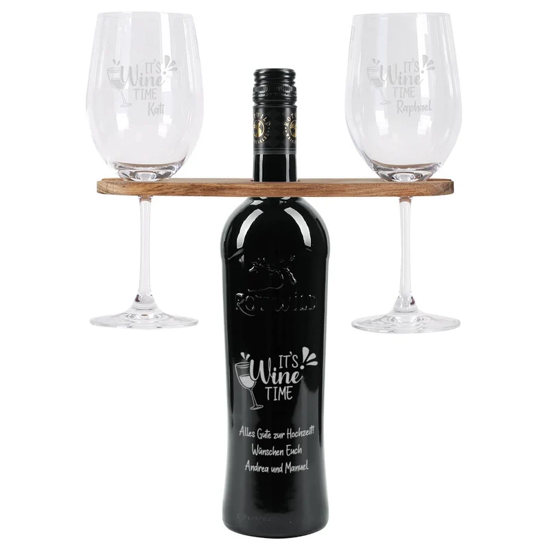 It`s Wine Time - Personalisiertes Geschenkset mit Weinflasche, Weingläsern und Weinbutler