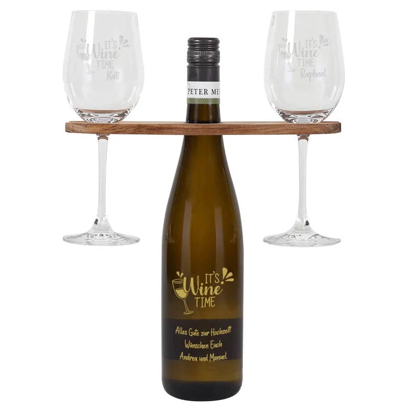 It`s Wine Time - Personalisiertes Geschenkset mit Weinflasche, Weingläsern und Weinbutler