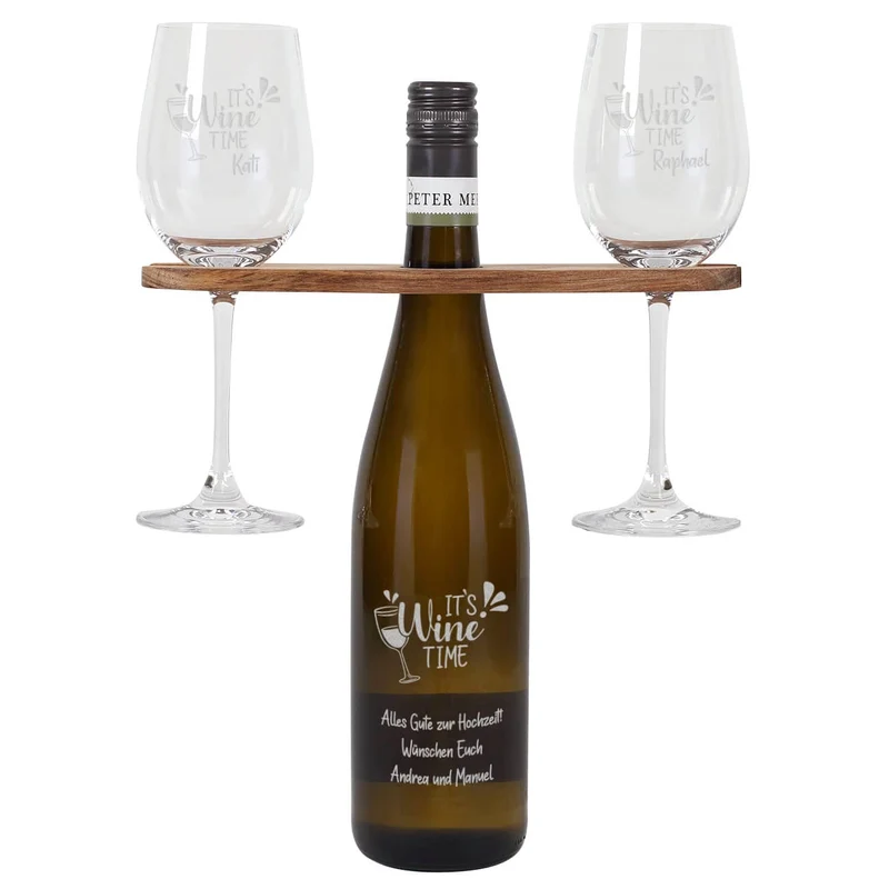 It`s Wine Time - Personalisiertes Geschenkset mit Weinflasche, Weingläsern und Weinbutler