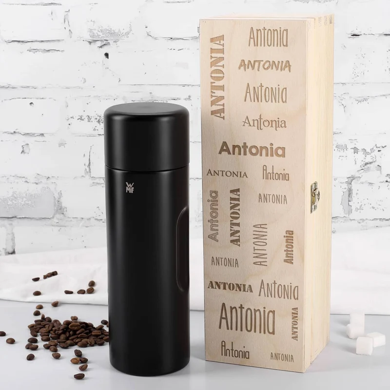 WMF Thermosflasche in 3 Farben mit persönlicher Holzbox