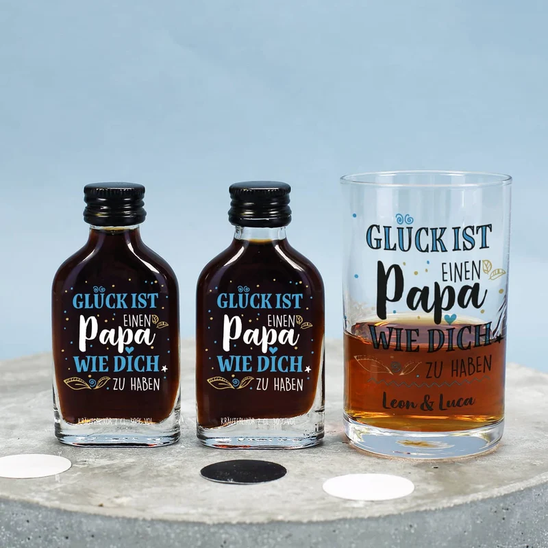 Schnaps Geschenkset für den besten Papa mit Box, Likör und Schnapsglas