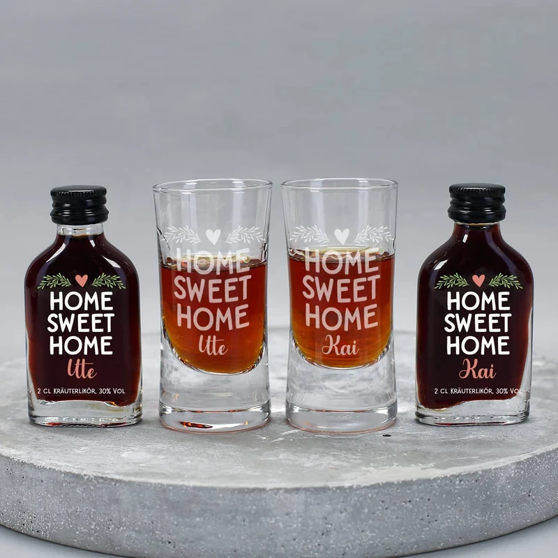 Alles Gute im neuen Zuhause - Schnaps-Geschenkset zum Einzug verpackt als kleines Haus